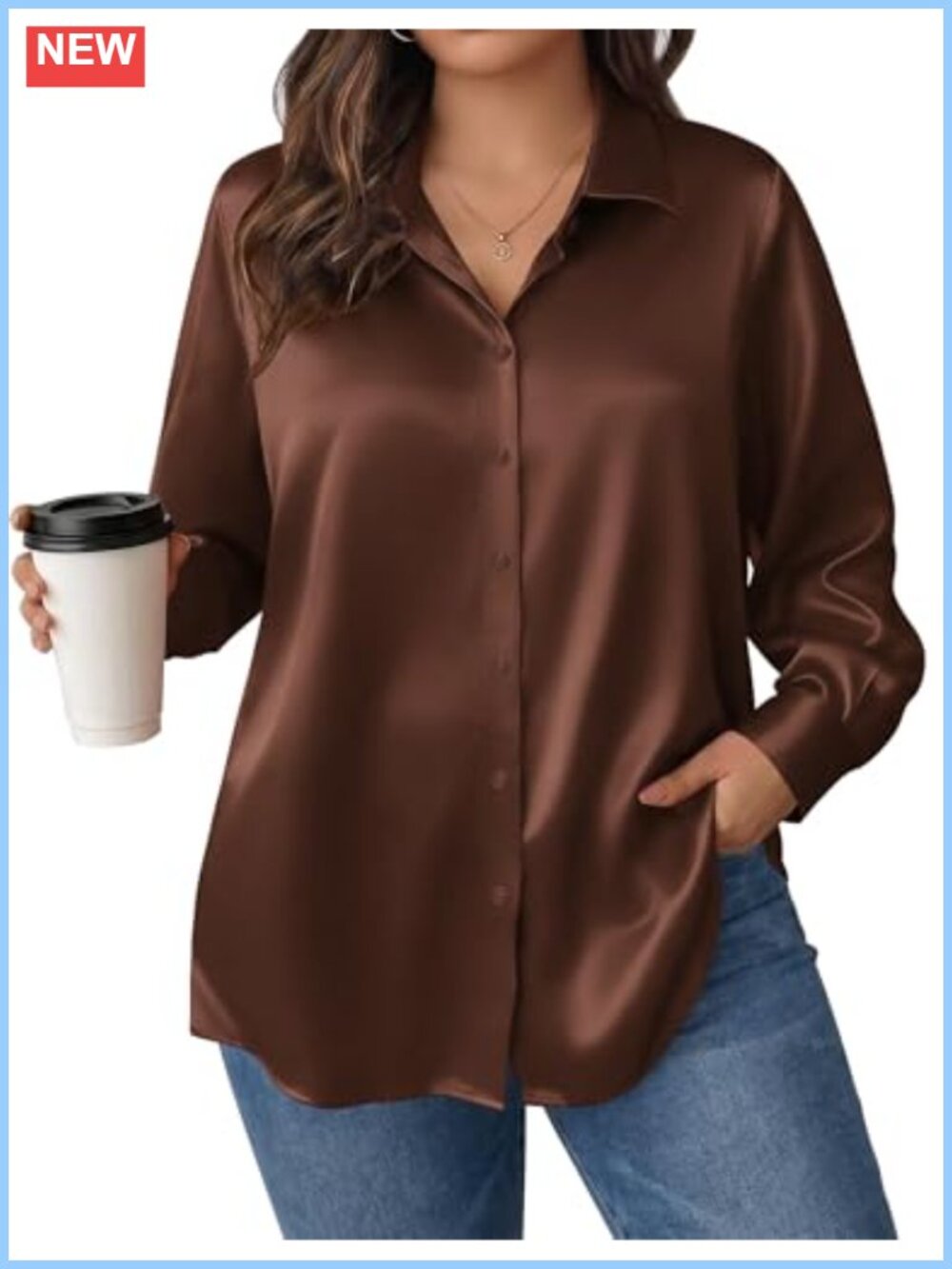 Plus Size Satin Blouses Long Sleeve Button Down Silk Shirts Women